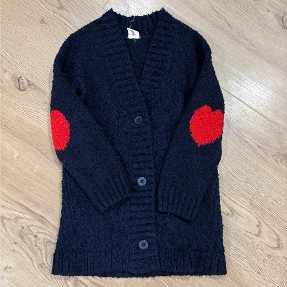 GAP Navy Blue Knit Sweater Cardigan with Hearts on Elbows Sz 4 - Picture 2 of 5